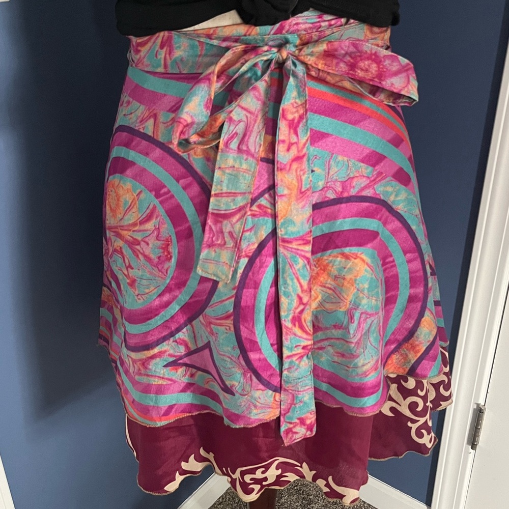 Darn Good Yarn Reversible Wrap skirt - pink, blue, raspberry